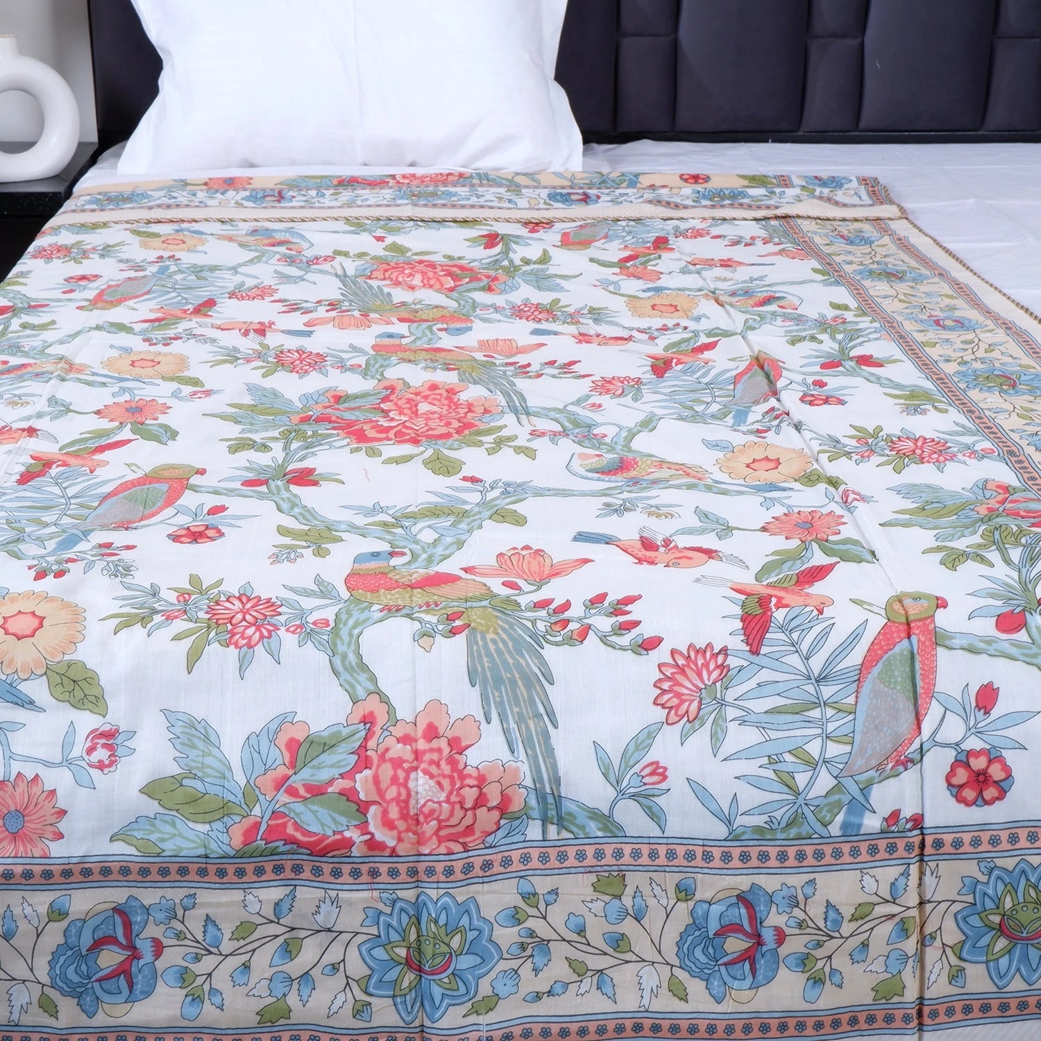 The Jaipuri 100% cotton dohar blanket online with floral design and vibrant colors for comfort and style